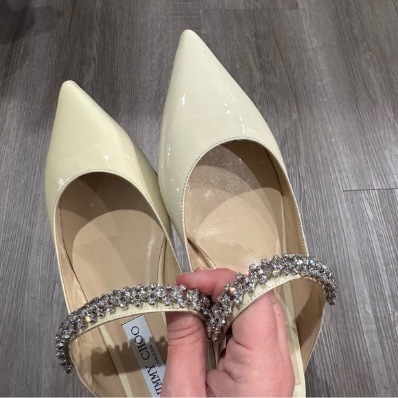 Jimmy Choo Bing Crystal Strap Patent Leather in Linen Mule Flats - Picture 13 of 16
